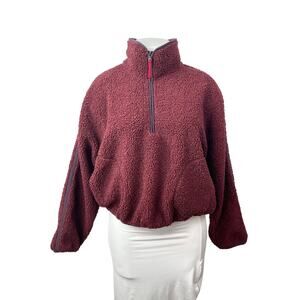 Old Navy Women's Red Faux Sherpa Fleece Half Zip Pullover Sweater Top Size XL